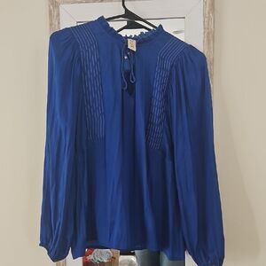 DOLAN  Royal Blue Long-Sleeve Peasant Blouse.